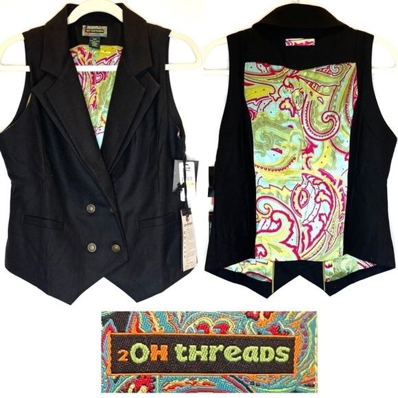 🔥 2oH Threads Wool & Silk NWT Black Vest M - Picture 1 of 14